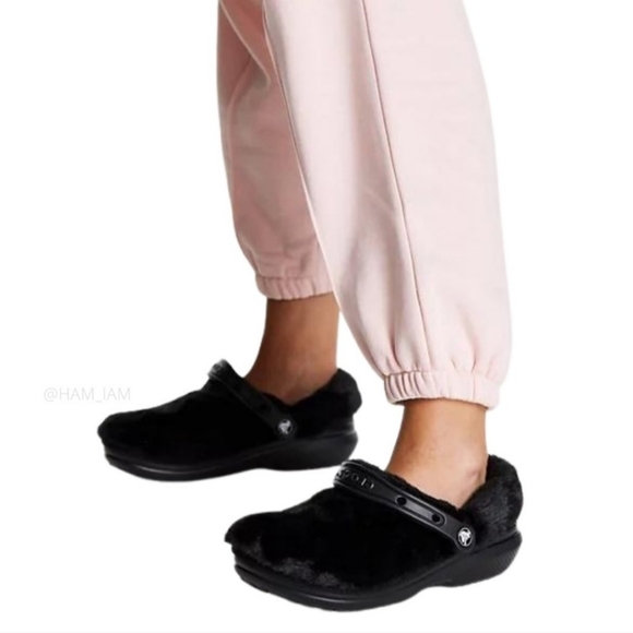 CROCS Fur Sure Clogs Black Faux Fur Lined Classic Casual Size 4M/6W Unisex - Picture 5 of 16
